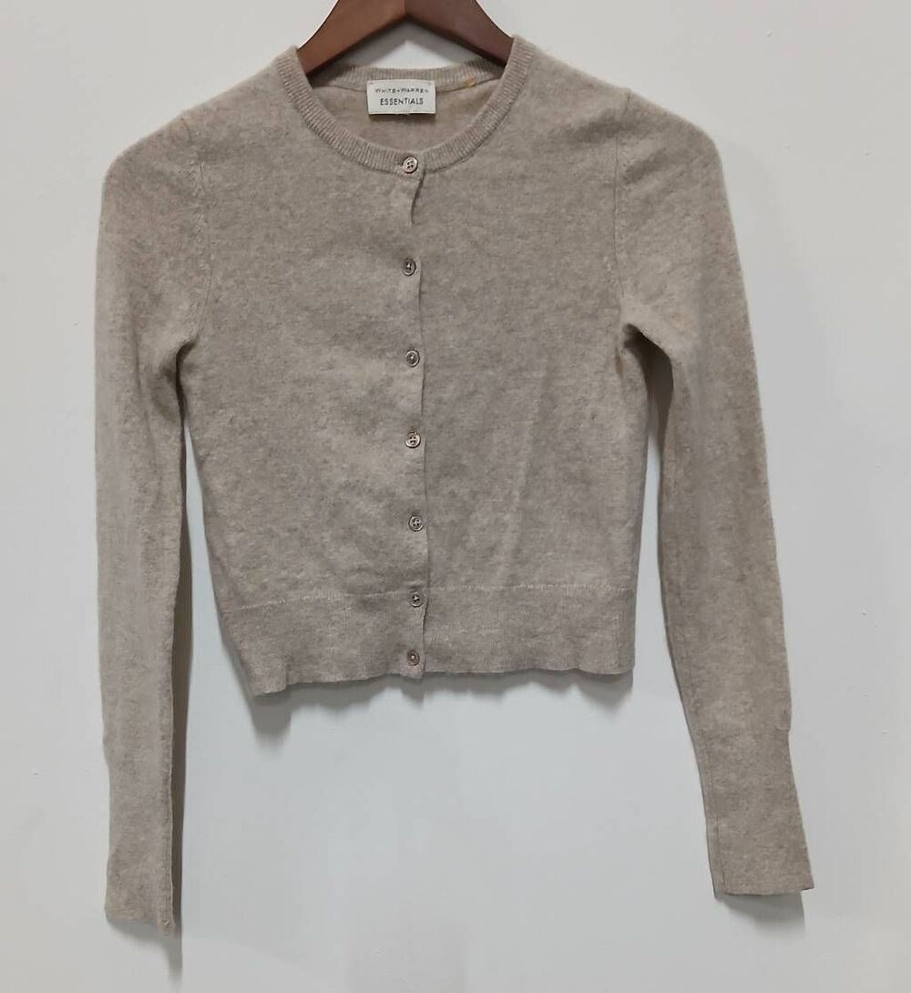 White Warren womens small 100% cardigan sweater beige oatmeal cropped soft